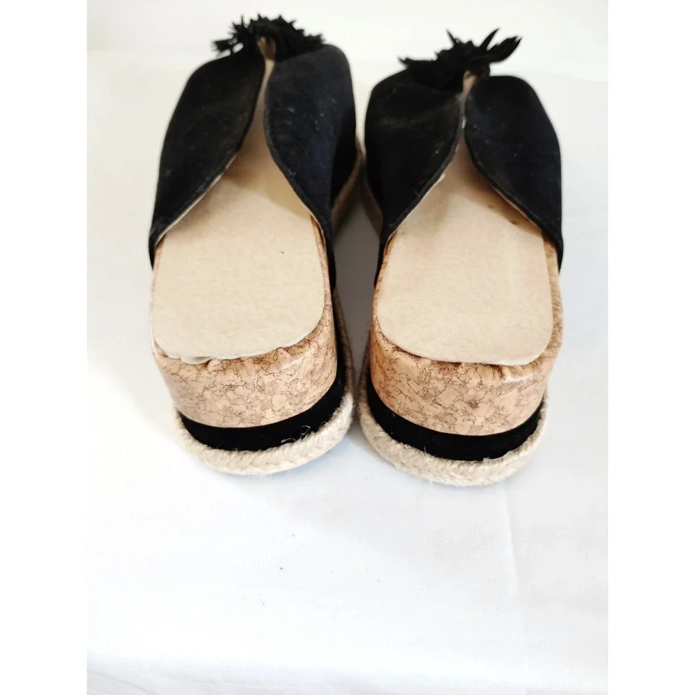 Women 10 Black Slip‑On Flower Cork Platform Gothic Boho Sandals   Woven Sole EUC